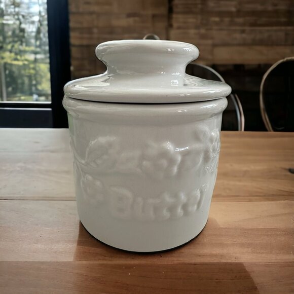 Vintage Butter Bell Crock Fleur de Lis Collection Raised Floral Ceramic Pottery - Picture 2 of 8